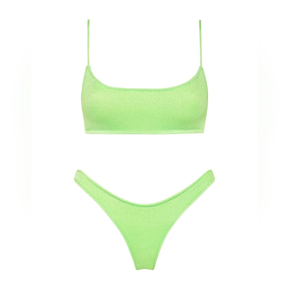 Sparkly green trangl bikini, Xs top and small bottoms